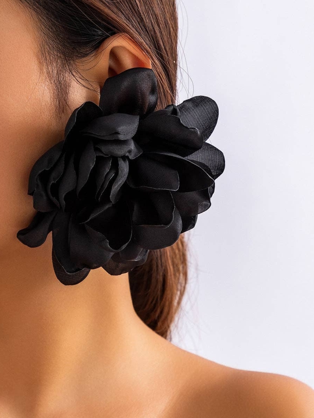 Black Floral Statement Earrings - Women Accessories